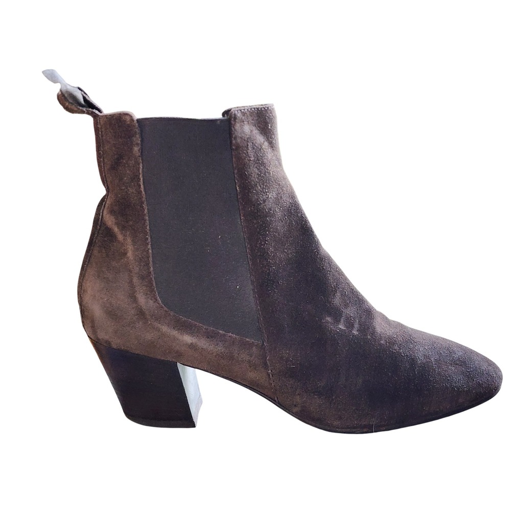 Aquatalia Brown Suede Ankle Boots Made in Italy Size 9.5 Block Heel Chelsea Boot